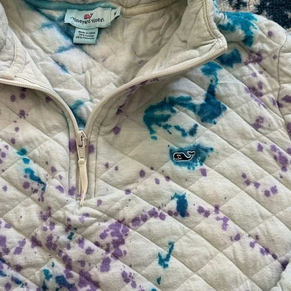 Vineyard Vines Purple and Blue Quilted Pullover tie dye half zip medium cute - Picture 3 of 7